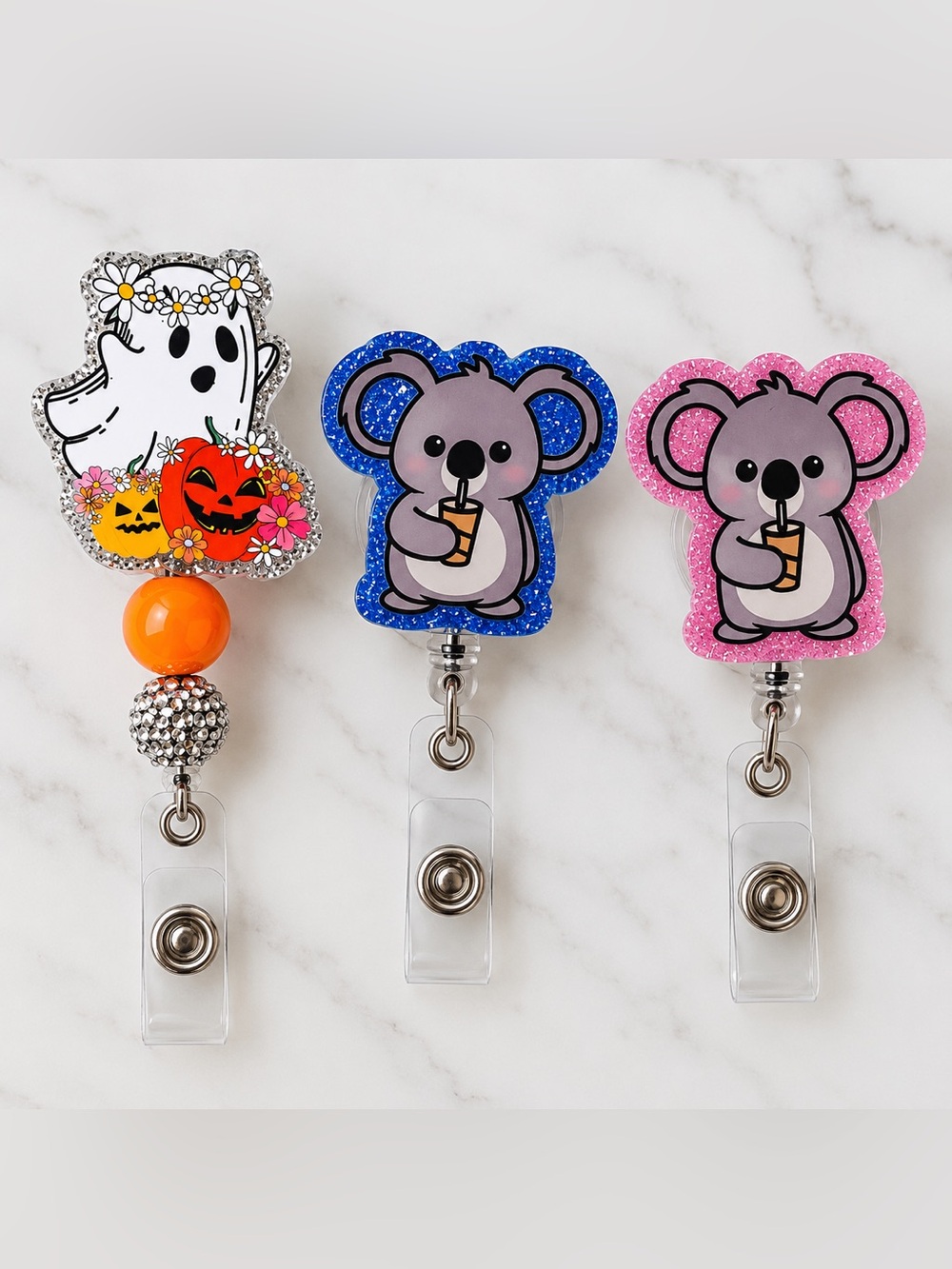 NEW Set of 3 Retractable Badge Reels – Koala & Halloween 👻🐨
